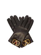 Matchesfashion.com Valentino - V Logo Plaque Leather Gloves - Womens - Black