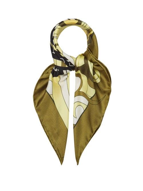 Matchesfashion.com Raf Simons - Slogan-print Silk-twill Scarf - Womens - Yellow Multi