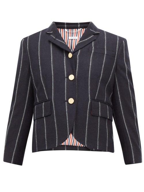 Matchesfashion.com Thom Browne - Striped Single Breasted Wool Twill Blazer - Womens - Navy