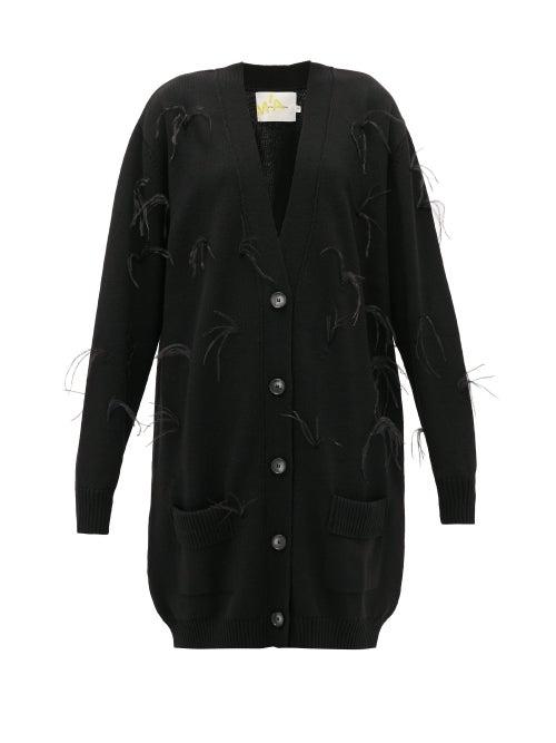 Matchesfashion.com Marques'almeida - Oversized Feather-trimmed Wool Cardigan - Womens - Black