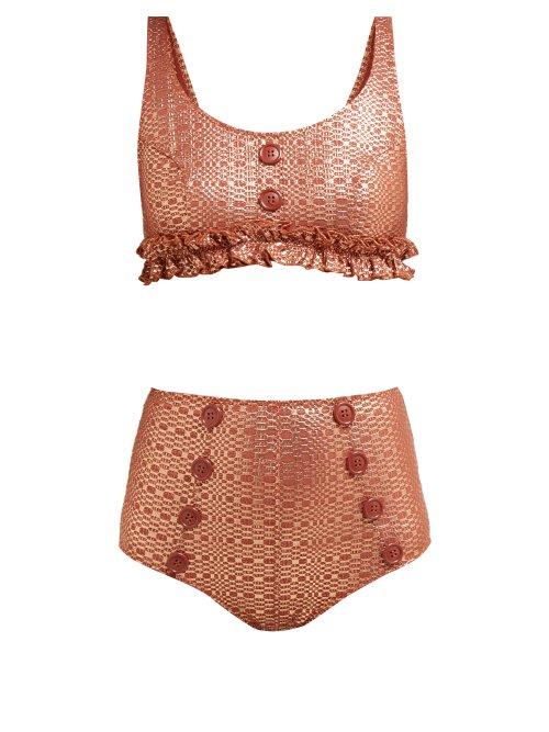 Matchesfashion.com Lisa Marie Fernandez - Colby Metallic Seersucker Bikini - Womens - Bronze