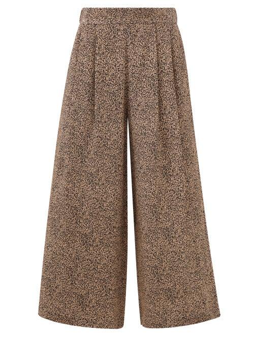Raey - Abstract Grain Print Silk Wide-leg Trousers - Womens - Beige Multi