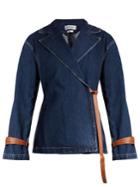 Loewe Peak-lapel Leather-tie Denim Jacket