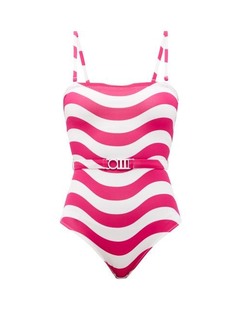 Matchesfashion.com Solid & Striped - The Madeline Belted Stripe-print Swimsuit - Womens - Pink Print