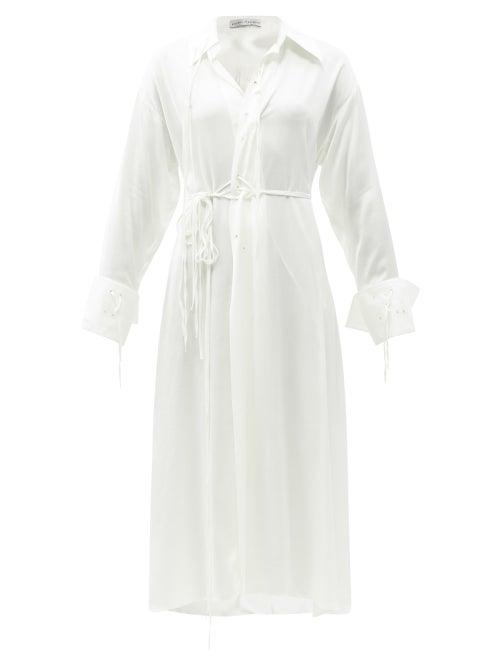 Matchesfashion.com Palmer//harding - I Love You Braille-eyelet Eco-crepe Shirt Dress - Womens - Ivory