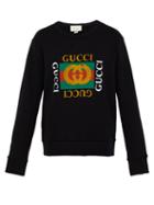 Matchesfashion.com Gucci - Distressed Effect Logo Print Cotton Sweatshirt - Mens - Black