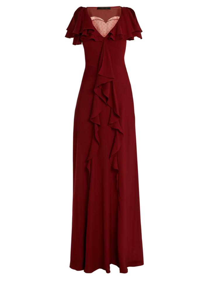 Elie Saab Lace-insert Ruffled Silk-blend Gown