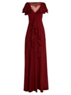 Elie Saab Lace-insert Ruffled Silk-blend Gown
