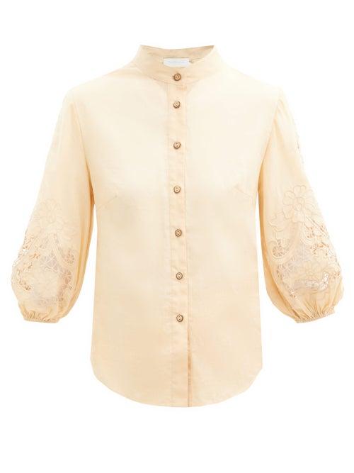 Matchesfashion.com Zimmermann - Brighton Broderie-anglaise Cotton-voile Blouse - Womens - Beige