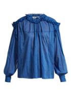 Matchesfashion.com Isabel Marant Toile - Eva Ruffled Embroidered Cotton Voile Top - Womens - Blue