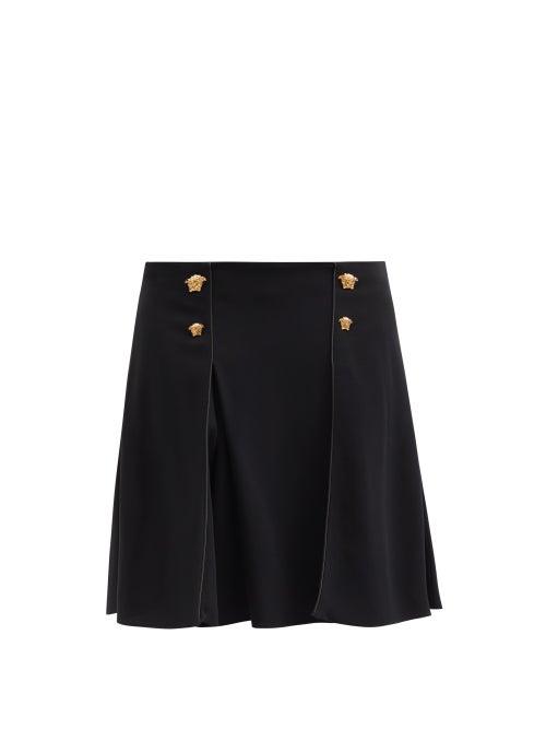Versace - Button-front Pleated Cady Mini Skirt - Womens - Black