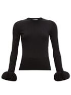 Matchesfashion.com Valentino - Chiffon Trimmed Ribbed Knit Sweater - Womens - Black