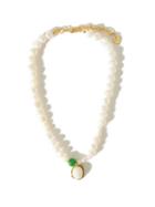 Matchesfashion.com Anita Berisha - Medallion Pearl & 14kt Gold-plated Necklace - Womens - Green Multi