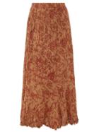 Matchesfashion.com Mes Demoiselles - Jouvencelle Floral-print Pleated Cotton Midi Skirt - Womens - Brown Print