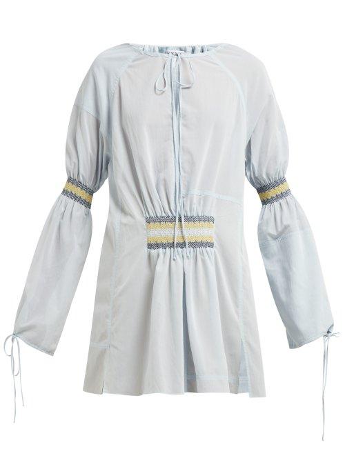 Matchesfashion.com Loewe - Cinched Cotton Blouse - Womens - Light Blue