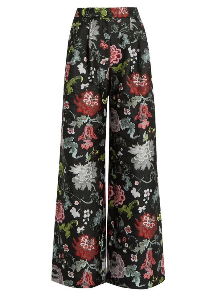 Adam Lippes Floral-jacquard Wide-leg Trousers