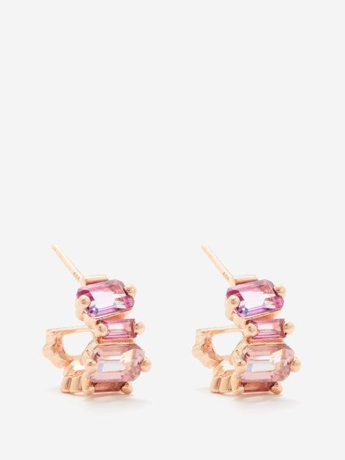 Suzanne Kalan - Topaz, Rhodolite & 18kt Rose-gold Hoop Earrings - Womens - Orange Multi