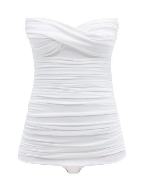 Matchesfashion.com Norma Kamali - Walter Strapless Ruched Swimsuit - Womens - White