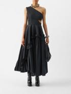 Alexander Mcqueen - Cutout Ruffled Asymmetric Faille Gown - Womens - Black