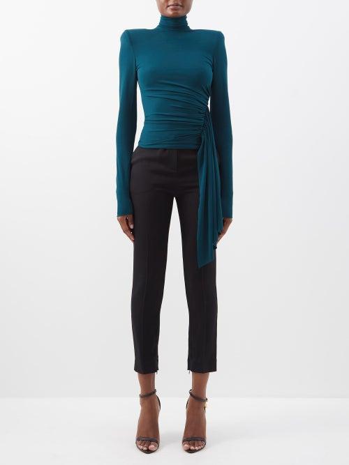 Alexandre Vauthier - High-neck Waist-sash Jersey Top - Womens - Green