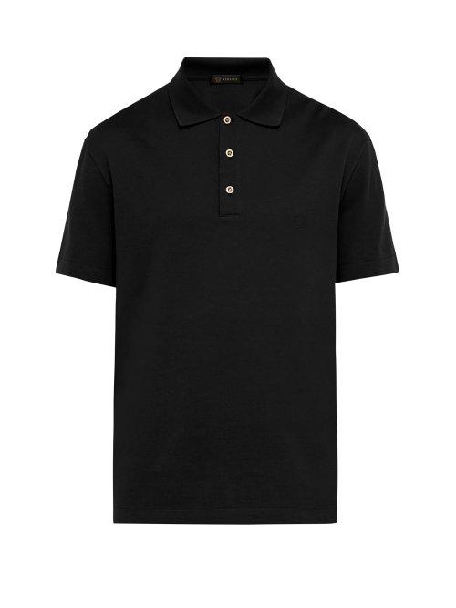 Matchesfashion.com Versace - Medusa Crystal Button Cotton Piqu Polo Shirt - Mens - Black