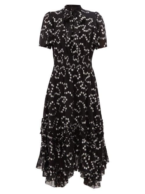 Matchesfashion.com Rebecca Taylor - Nuage Polka-dot Fil-coup Silk-blend Dress - Womens - Black Silver