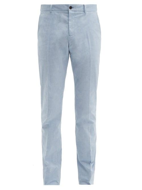 Matchesfashion.com Connolly - Slim Leg Stretch Cotton Chambray Trousers - Mens - Blue