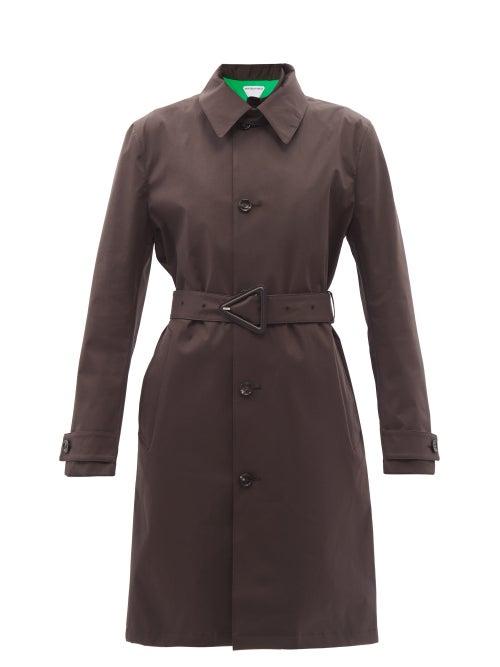 Ladies Rtw Bottega Veneta - Single-breasted Water-repellent Canvas Trench Coat - Womens - Dark Brown