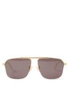 Bottega Veneta - Square Aviator Metal Sunglasses - Womens - Gold Grey