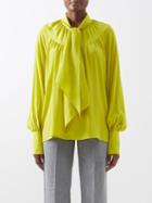 Fil De Vie - Pamona Neck-tie Silk Blouse - Womens - Yellow