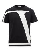 Valentino - V-logo Print Cotton-jersey T-shirt - Mens - Black White