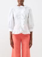 Batsheva - Nora Ruffled-trimmed Cotton Blouse - Womens - White
