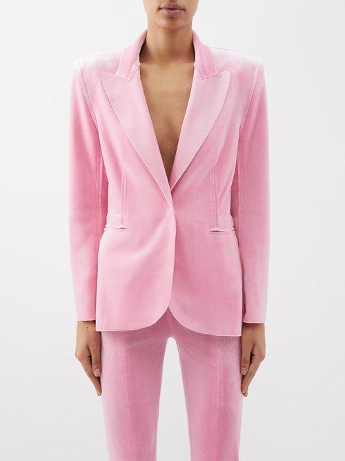 Norma Kamali - Peak-lapel Velvet Blazer - Womens - Pink