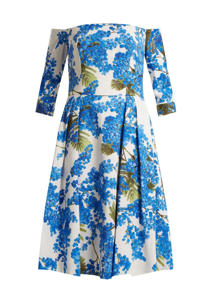 Carolina Herrera Floral-vine Print Off-shoulder Dress