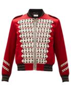 Matchesfashion.com Saint Laurent - Fleur De Lys-beaded Satin Bomber Jacket - Mens - Red