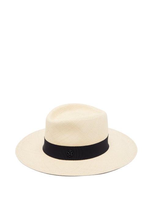 Matchesfashion.com Maison Michel - Charles Grosgrain-trim Straw Panama Hat - Womens - Navy