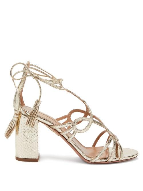 Matchesfashion.com Aquazzura - Gitana 85 Metallic Python-effect Leather Sandals - Womens - Silver