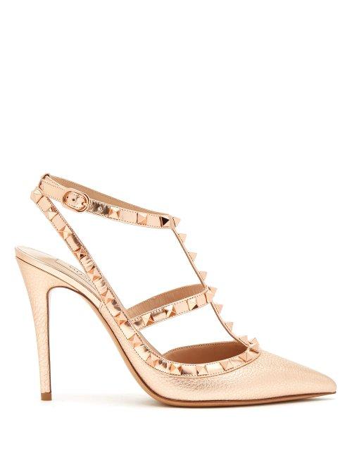 Matchesfashion.com Valentino - Rockstud Metallic Leather Pumps - Womens - Rose Gold