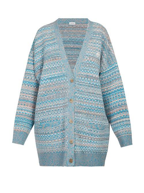 Matchesfashion.com Loewe - Logo Embroidered Cardigan - Womens - Blue Multi