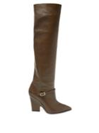 Matchesfashion.com Aquazzura - Venice 95 Point-toe Leather Knee Boots - Womens - Khaki