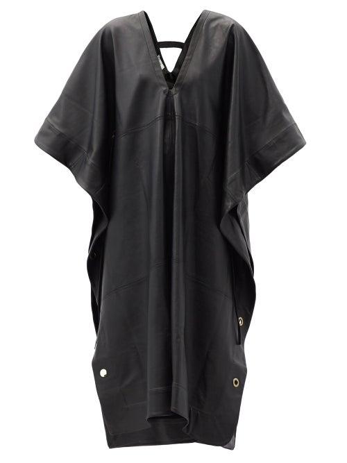 Matchesfashion.com Fil De Vie - Yasmin Plunge-neckline Leather Kaftan - Womens - Black
