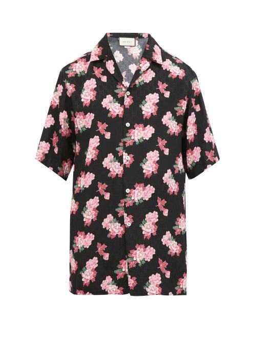 Matchesfashion.com Gucci - Peony Fantasy Camp-collar Silk Shirt - Mens - Black Multi