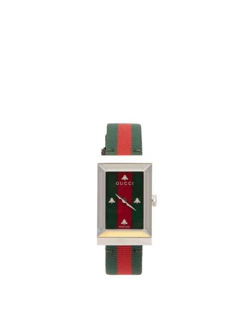 Matchesfashion.com Gucci - G Frame Web Striped Watch - Womens - Green
