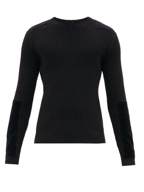 Matchesfashion.com Helmut Lang - Velvet-patch Ribbed Cotton-blend Sweater - Mens - Black