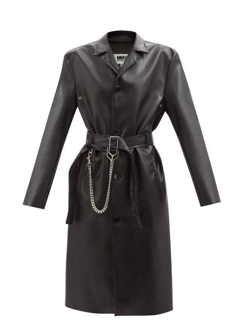 Mm6 Maison Margiela - Faux-leather Trench Coat - Womens - Black