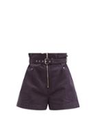 Matchesfashion.com Isabel Marant Toile - Parana Paperbag-waist Cotton-blend Shorts - Womens - Navy
