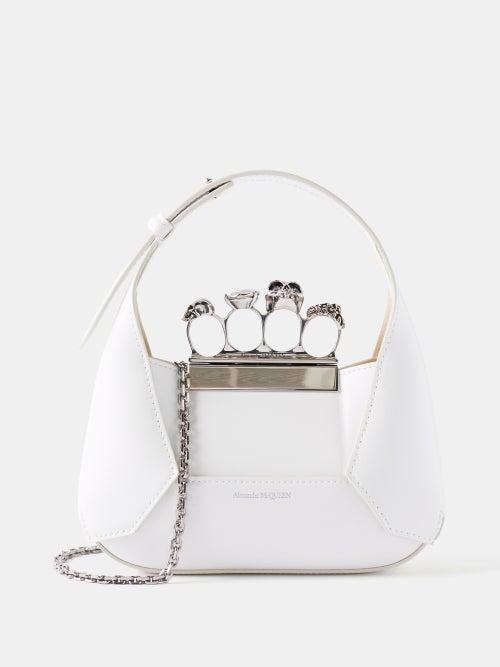 Alexander Mcqueen - Four Ring Mini Crystal And Leather Shoulder Bag - Womens - White