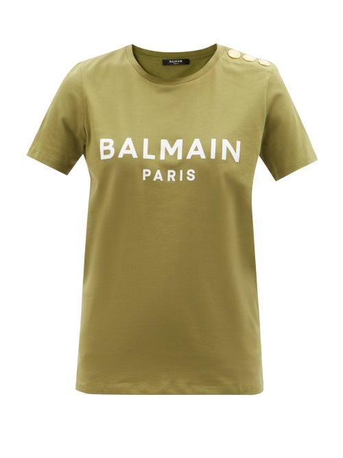 Balmain - Logo-print Cotton-jersey T-shirt - Womens - Khaki
