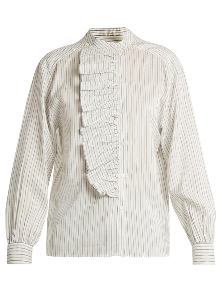 Masscob Striped Asymmetric-ruffled Silk Top
