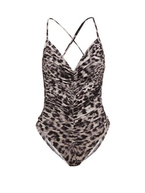 Matchesfashion.com Norma Kamali - Butterfly Mio Leopard Print Ruched Swimsuit - Womens - Grey Print